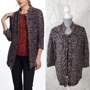 Sparrow Wool Linen Blend Marl Knit Open Fringe Cardigan